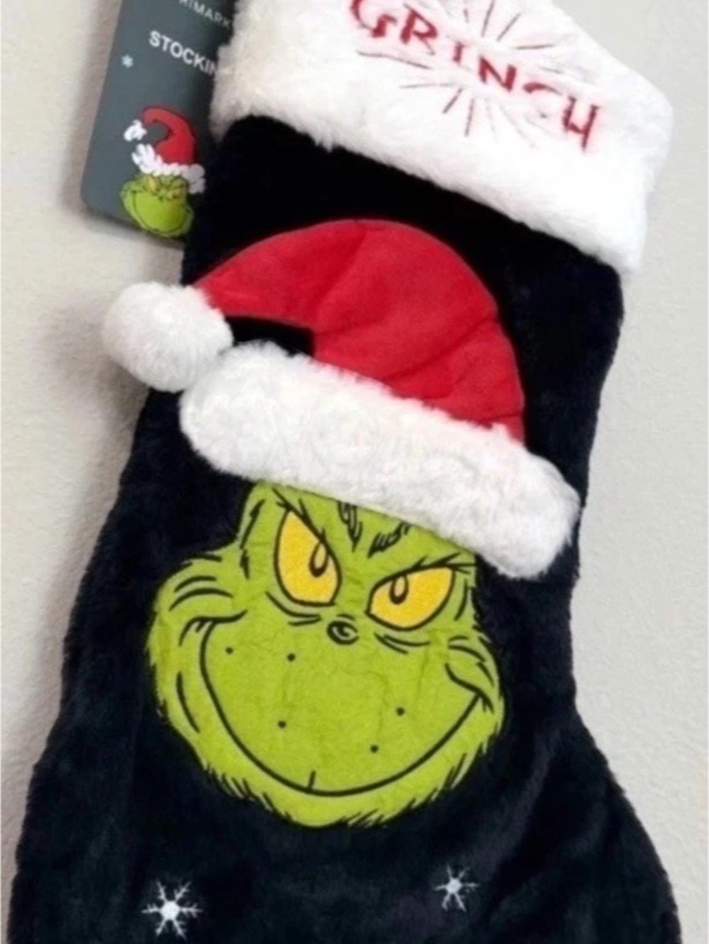 Primark The Grinch Plush Christmas Stocking Black & Green